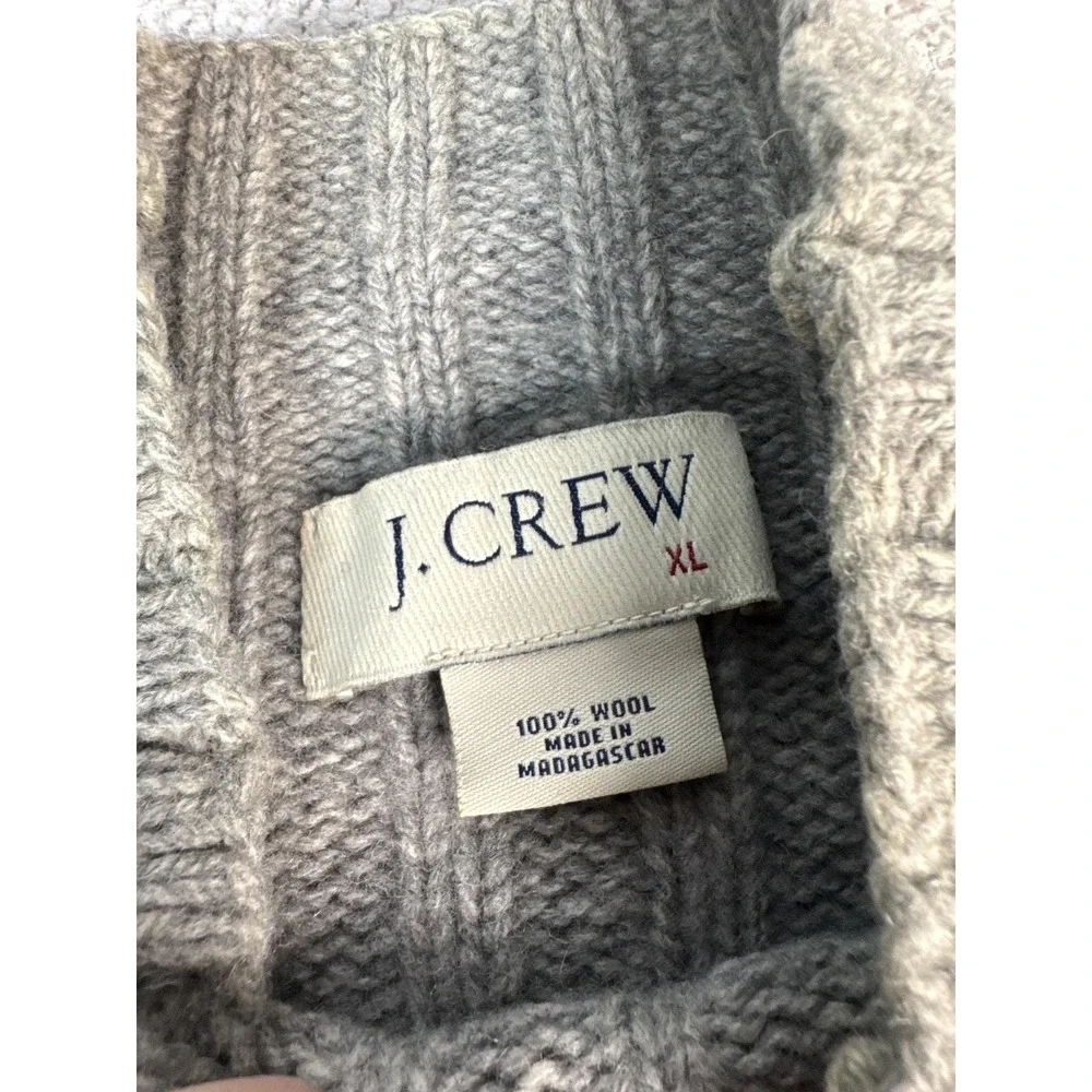 J.Crew Sweater‎ Mens XL Gray 100% Wool Mock Neck Chunky Rib Knit Pullover Warm